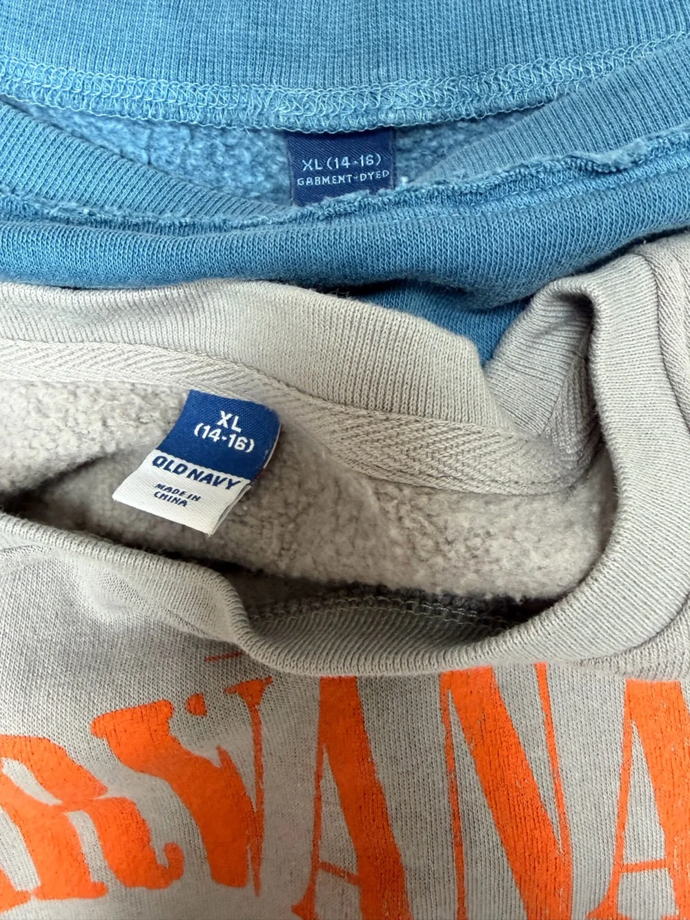Old Navy Set of 2 Girls Sweatshirts - Gray Nirvana Graphic Cropped, Teal Crew